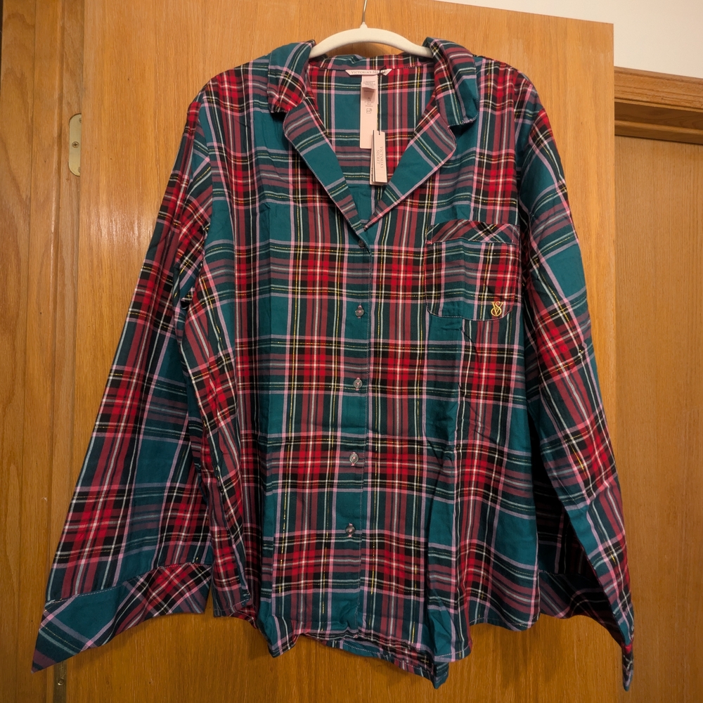Victoria's Secret Teal and Pink Plaid Shirt